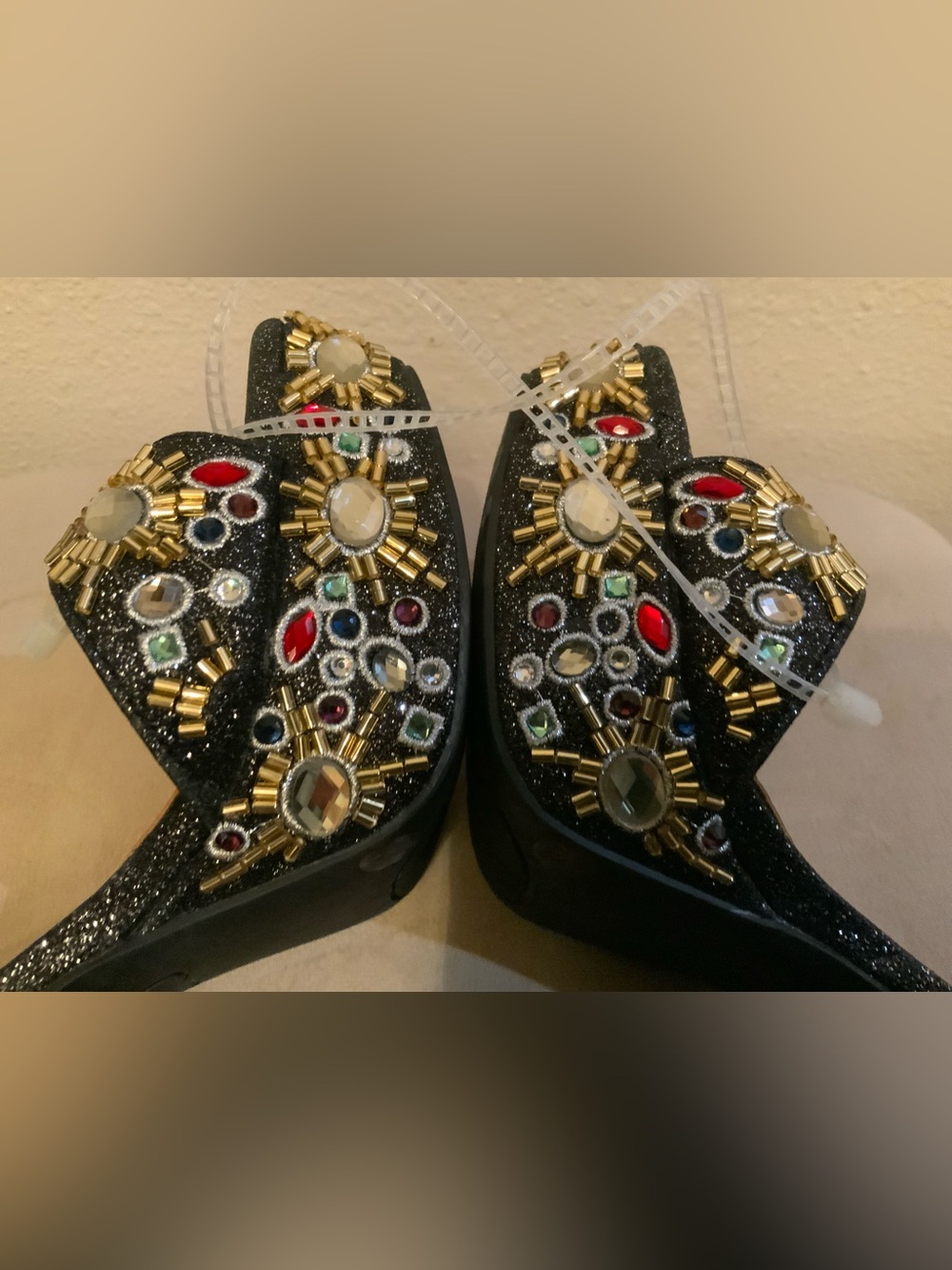 Gianni Bini Black Jeweled Platform Sandals - Picture 7 of 8